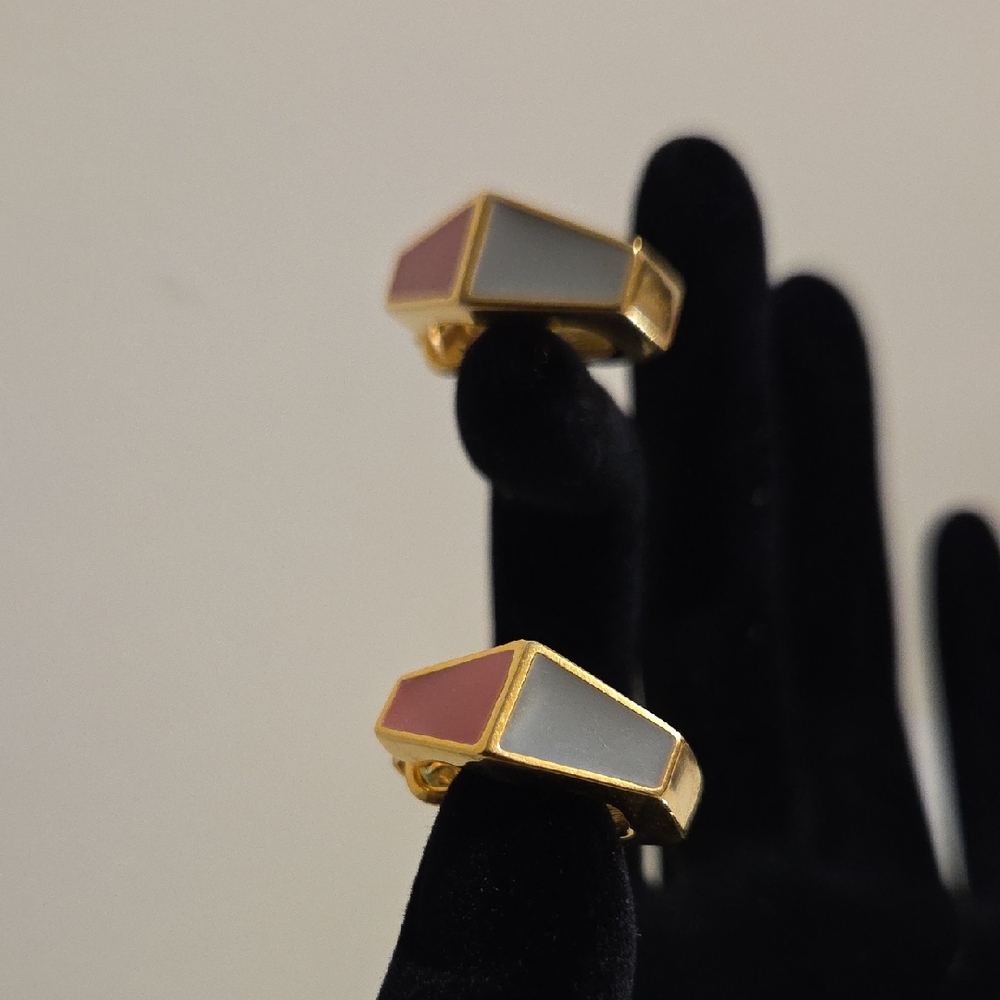 Rare Givenchy NY 1977 Gold, Grey and Pink Geometric Earrings